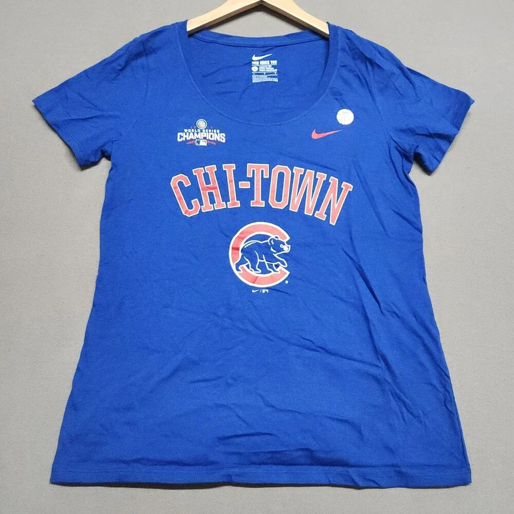 Nike Chicago Cubs Chi-Town World Series Champions Blue Scoop Neck T-Shirt L